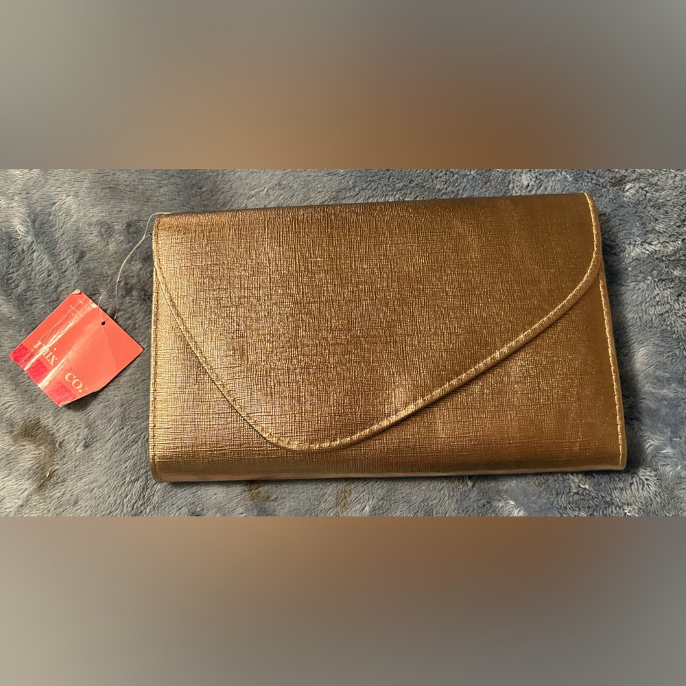 Trix Co. Gold- Colored Envelope- Style Clutch Crossbody